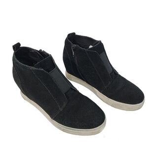 Steve Madden Wavery Black Velvet Leather Upper Wedge Sneakers Women's Sz 7.5